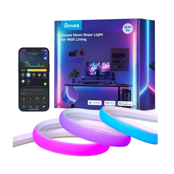 Неоновый шнур для облицовки стен GOVEE Neon Rope Light / 5m / Multicolor / Wi-Fi + BT Неоновый шнур для облицовки стен GOVEE Neon Rope Light / 5m / Multicolor / Wi-Fi + BT