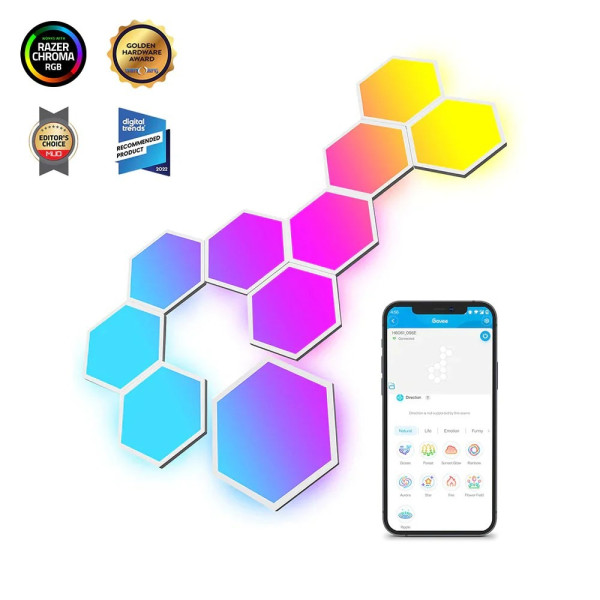 Panouri LED hexagonale GOVEE Glide Hexa Light Panels / 10 Pack / Wi-Fi + BT / Multicolor Panouri LED hexagonale GOVEE Glide Hexa Light Panels / 10 Pack / Wi-Fi + BT / Multicolor