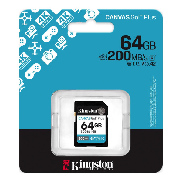 Карта памяти SD 64GB Kingston Canvas Go! Plus G4, 200/160MB/s Карта памяти SD 64GB Kingston Canvas Go! Plus G4, 200/160MB/s
