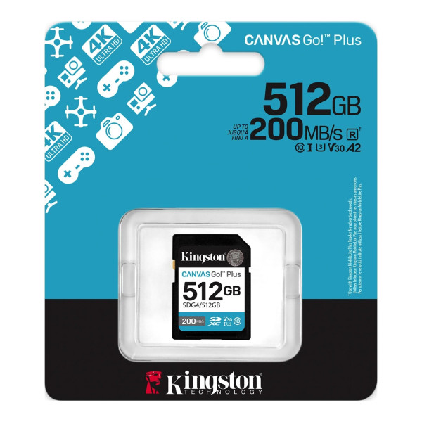 Card de memorie SD 512GB Kingston Canvas Go! Plus G4, 200/160MB/s Card de memorie SD 512GB Kingston Canvas Go! Plus G4, 200/160MB/s