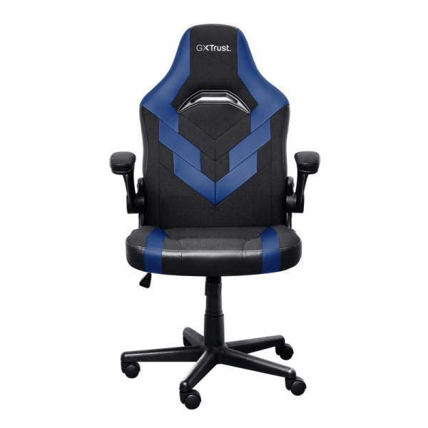 Trust Gaming Chair GXT 703B RIYE - Black/Blue, PU leather and breathable fabric, adjustable gaming chair with a strong frame, flip-up armrests, Class 4 gas lift