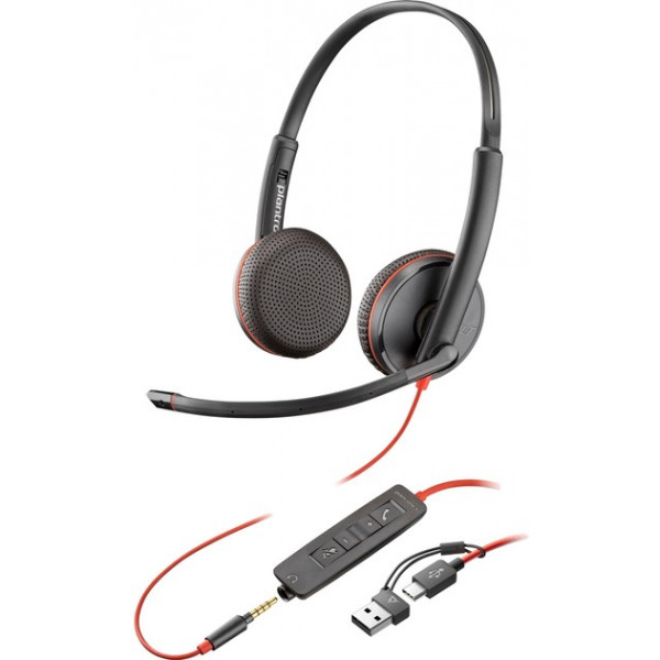 Стерео-гарнитура Poly Blackwire 3225 USB-C +3.5 мм, Шумоподавление