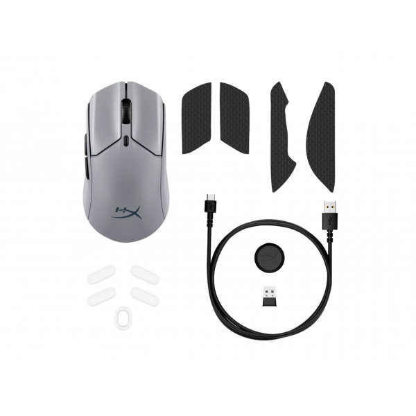 Беспроводная игровая мышь HYPERX Pulsefire Haste 2 Pro, серая, Ультралегкий дизайн, 4kHz, 4 DPI, BT + 2.4ГГц, 26K сенсор, RGB, 90 дней, 61г