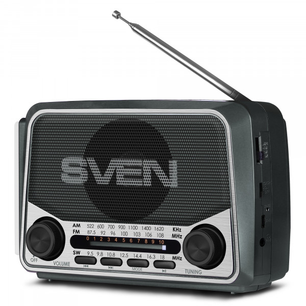 Портативное радио SVEN SRP-150 серый, Bluetooth, FM/AM/SW, USB/microSD, 3 Вт