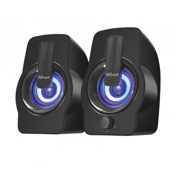 Set boxe Trust Gemi RGB 2.0, 6W RMS (Vârf 12W), iluminare LED cu ciclu automat de culori, 3.5 mm, USB, Negru Set boxe Trust Gemi RGB 2.0, 6W RMS (Vârf 12W), iluminare LED cu ciclu automat de culori, 3.5 mm, USB, Negru