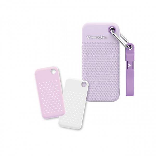SSD Extern M.2 2.0TB Verbatim Pocket Colour USB 3.2 Gen 2, Violet cu 2 Manșoane din Cauțiș (Alb & Violet), USB-C
