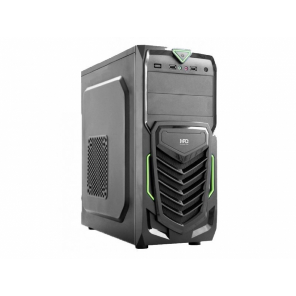HPC B-13 ATX Case, with PSU (500W, 24 pin, 1x 4pin, 2xSATA, 2x IDE, 1x FDD, 12cm black fan), 1xUSB3.2, 2xUSB2.0 / HD Audio, Black + Green decoration
