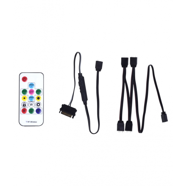 XILENCE LQZ.ARGB_Set Cable (XZ171), Cooling Control Set for ARGB components: 5V D/P 3PIN connections, 1 x Receiver, 1 x Remote Controller, 1x 1 to 4 ARGB