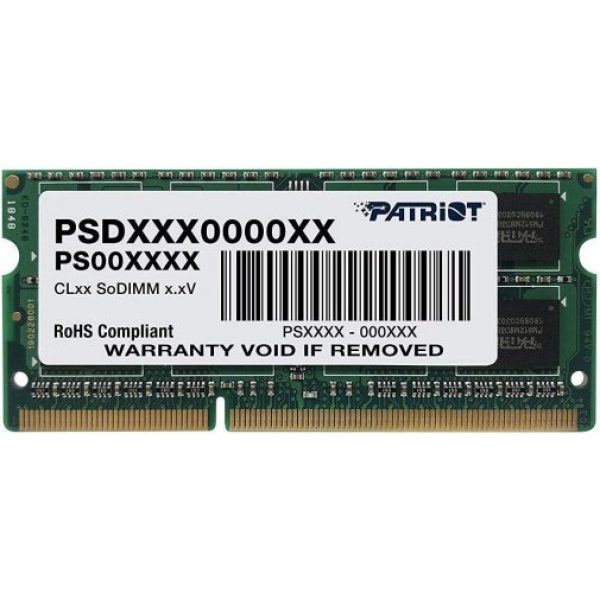 8GB DDR3L-1600 SODIMM PATRIOT Signature Line, PC12800, CL11, 2 Rank, Double-sided module, 1.35V