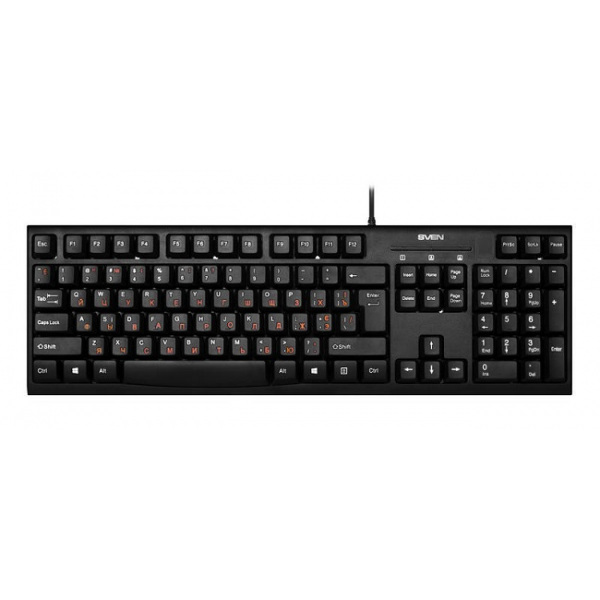 SVEN KB-S300, Keyboard, Waterproof design, 104 keys, traditional layout, Comfortable, quiet and precise keystroke, USB, OS compatibility: Windows, MacOS, Linux