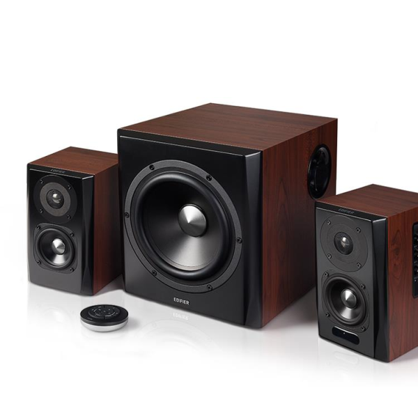 Edifier S350DB Brown, 2.1/ RMS 150W (70W+ 2x40W), Audio In: Bluetooth 5.0 aptX Wireless Sound, RCA x2, PC, AUX, optical, coaxial, remote control, all wooden