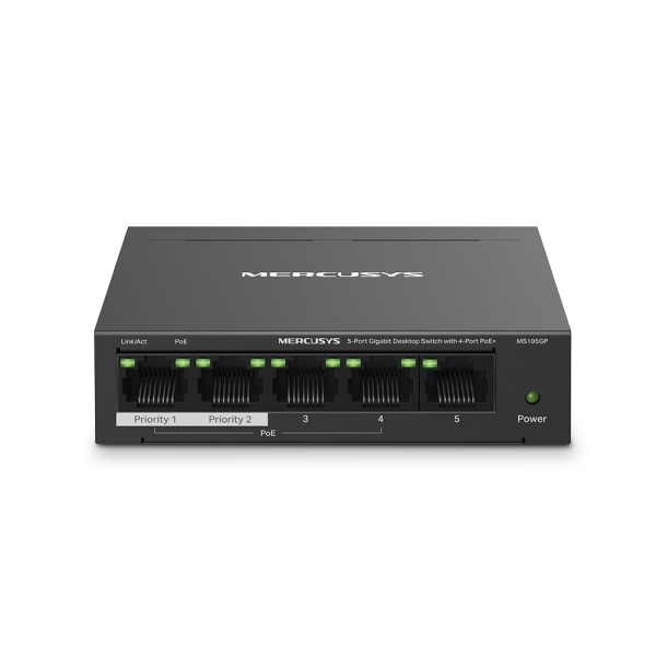 Switch MERCUSYS MS105GP / 5 port / Gigabit / RJ45 / PoE / metal case Switch MERCUSYS MS105GP / 5 port / Gigabit / RJ45 / PoE / metal case