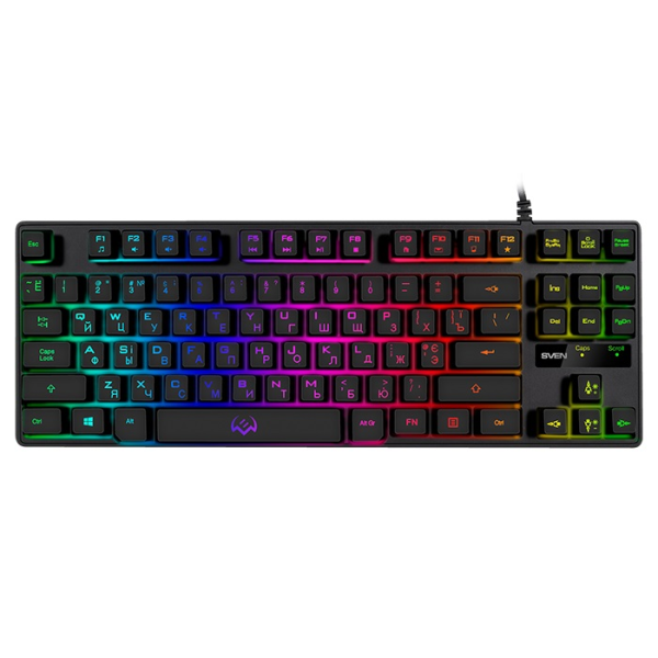 SVEN KB-G7400 Gaming Keyboard, membrane with tactile feedback, 87 keys, 12 Fn-keys, Backlight, USB, Рус/Укр/Eng, Black SVEN KB-G7400 Gaming Keyboard, membrane with tactile feedback, 87 keys, 12 Fn-keys, Backlight, USB, Рус/Укр/Eng, Black