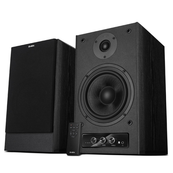 SVEN MC-30 Black, 2.0 / 2x100W RMS, D-CLASS AMPLIFIER WITH DSP, remote control, dimensions 225x255x355 mm, black, wooden.