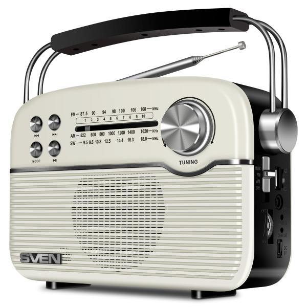 Колонка Портативная SVEN SRP-500, White / 3W / Bluetooth / FM/AM/SW Radio / USB / microSD Колонка Портативная SVEN SRP-500, White / 3W / Bluetooth / FM/AM/SW Radio / USB / microSD