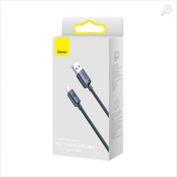 Cable USB - Type-C, Braided, 100W, 1.2m, Baseus Crystal Shine Black CAJY000401