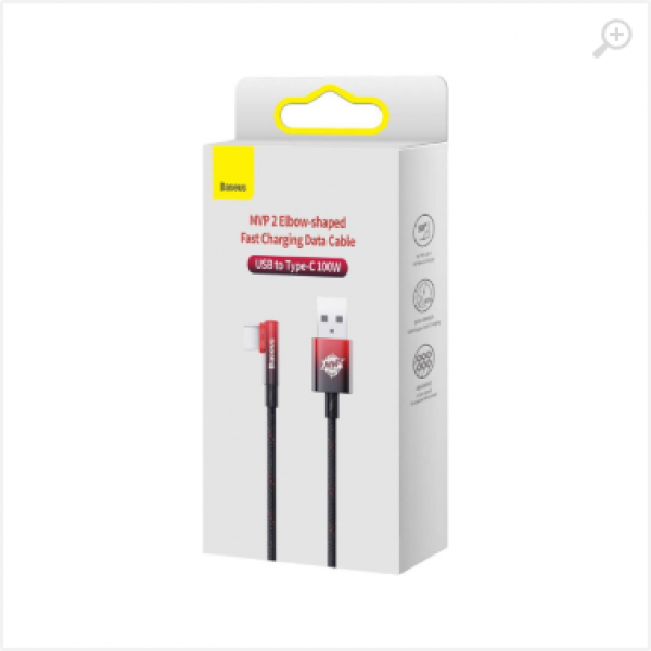 Cable USB - Type-C, Braided, 100W, 2m, 90°, Baseus MVP2 Black-Red CAVP000520