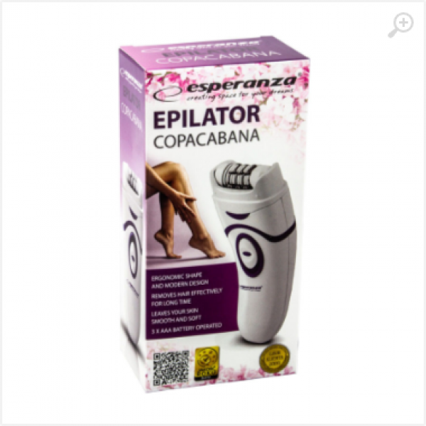 Epilator Esperanza COPACABANA EBD002B White, Detachable head - can be washed under running water 2 speed levels depilation, Power supply: batteries 3 x AAA (not