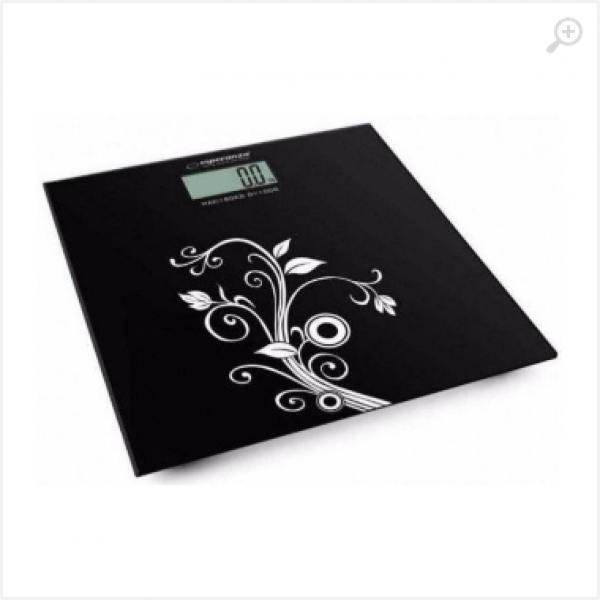 Bath Scale Esperanza YOGA EBS003 Black, Equipped with four high precision Strain Gauge sensors, Capacity 180kg /396LB, Division 100 g/0.2LB, Power saving large