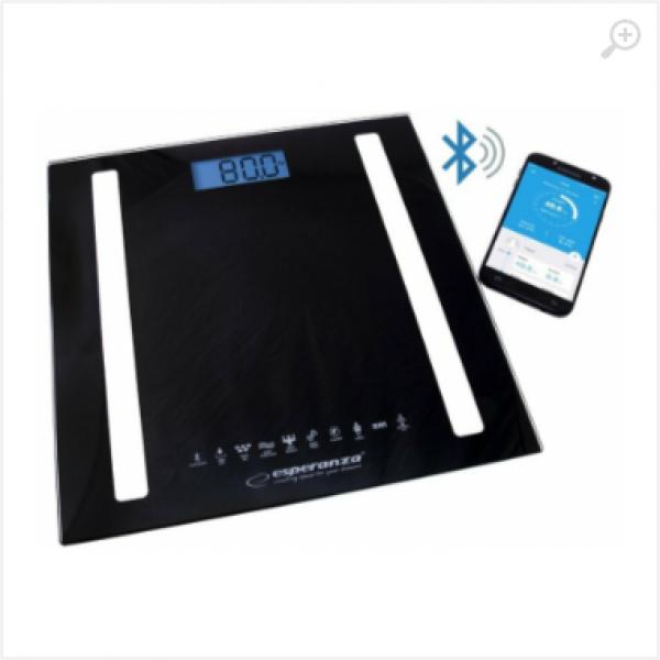 Bluetooth Scale Esperanza 8in1 EBS016K Black, measurement: body weight [kg], body fat content [%], water content in the body [%], muscle weight [kg], bone
