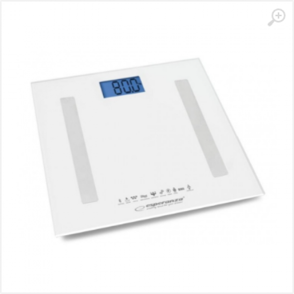 Bluetooth Scale Esperanza 8in1 EBS016W White, measurement: body weight [kg], body fat content [%], water content in the body [%], muscle weight [kg], bone