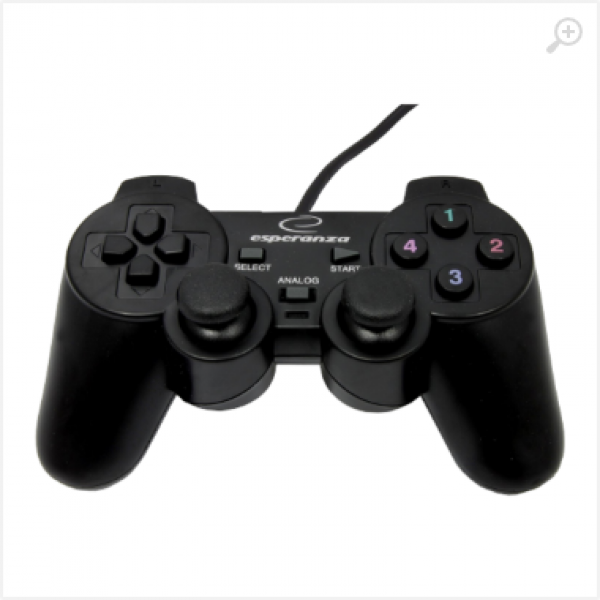 Gamepad Esperanza WARRIOR EG102 Black, Vibration Game Pad, 15 buttons, 2 sticks, Ergonomic design, 2 modes (analog and digital), Soft sweat-resistant surface