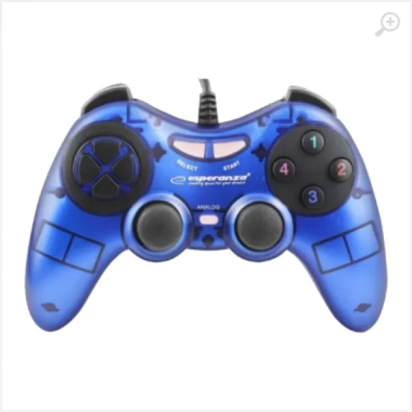 Gamepad Esperanza FIGHTER EGG105B Blue, Vibration Game Pad, 16 buttons, 2 sticks, Ergonomic design, 2 modes (analog and digital), Soft sweat-resistant surface