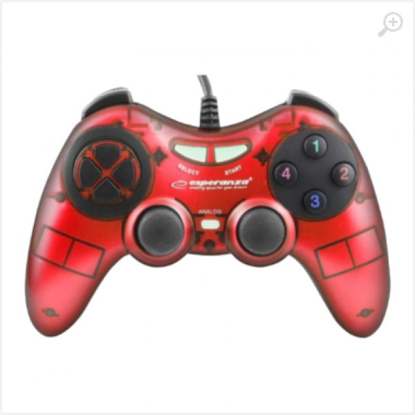 Gamepad Esperanza FIGHTER EGG105R Red, Vibration Game Pad, 16 buttons, 2 sticks, Ergonomic design, 2 modes (analog and digital), Soft sweat-resistant surface