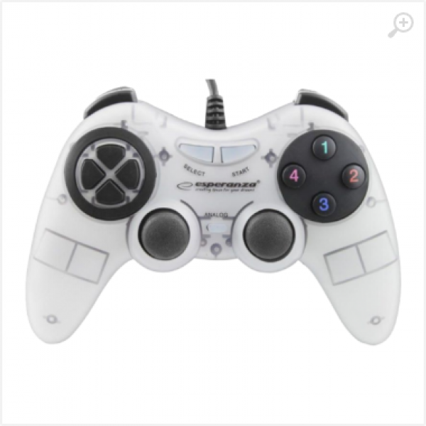 Gamepad Esperanza FIGHTER EGG105W White, Vibration Game Pad, 16 buttons, 2 sticks, Ergonomic design, 2 modes (analog and digital), Soft sweat-resistant surface