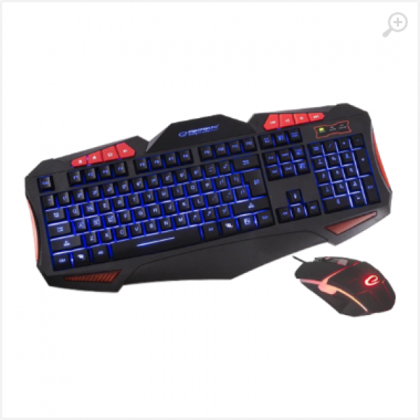 Keyboard & Mouse Esperanza SHELTER EGK3000 - US Layout / Gaming, Mouse: 2400DPI, 6 Buttons, Quiet scrolling wheel, Keyboard: comfortable, LED illuminated Keyboard & Mouse Esperanza SHELTER EGK3000 - US Layout / Gaming, Mouse: 2400DPI, 6 Buttons, Quiet scrolling wheel, Keyboard: comfortable, LED illuminated