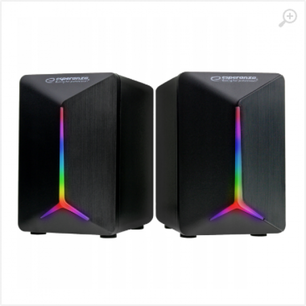 Speakers 2.0 Esperanza Frevo EGS105, 5W (2 x 2.5W), LED Rainbow lighting, Volume control, built in amplifier, Power supply: 5V, They require: USB and mini-jack Speakers 2.0 Esperanza Frevo EGS105, 5W (2 x 2.5W), LED Rainbow lighting, Volume control, built in amplifier, Power supply: 5V, They require: USB and mini-jack