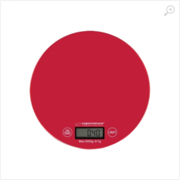 Kitchen Scale Esperanza MANGO EKS003R Red Touch buttons, Maximum capacity: 5000g, Division: 1g, Four units of measure: g /lb/oz/kg, Tare Function, Overload