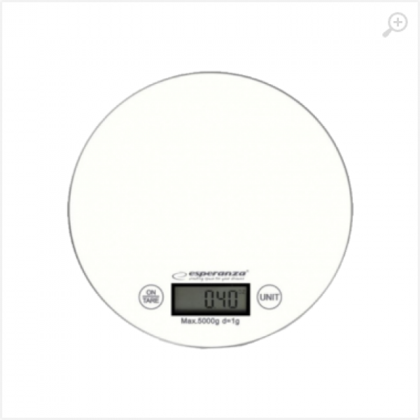 Kitchen Scale Esperanza MANGO EKS003W White Touch buttons, Maximum capacity: 5000g, Division: 1g, Four units of measure: g /lb/oz/kg, Tare Function, Overload