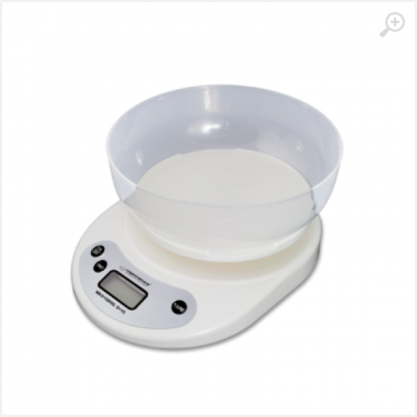 Kitchen Scale Esperanza COCONUT EKS007 White with bowl (1L), Maximum capacity: 5000g, Division: 1g, Four units of measure: g /lb/oz/kg, Tare Function, Overload