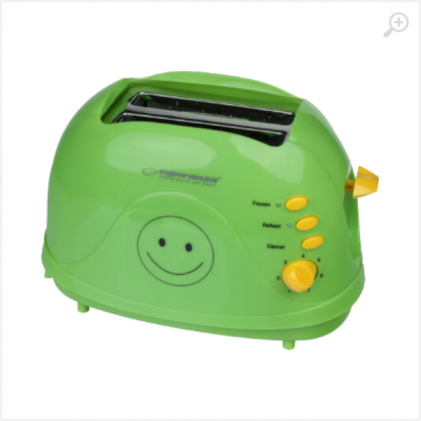 Toster Esperanza SMILEY EKT003 Green, 750W, 3 in 1, Toasting, Reheating, Defrost frozen bread, Designed to prepare thick and thin toast, Electronic Timer, 7 Toster Esperanza SMILEY EKT003 Green, 750W, 3 in 1, Toasting, Reheating, Defrost frozen bread, Designed to prepare thick and thin toast, Electronic Timer, 7
