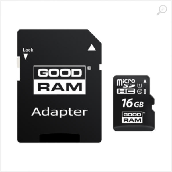 16GB GoodRAM micro SDHC Class10 UHS-I + SD adapter, Up to: 100MB/s