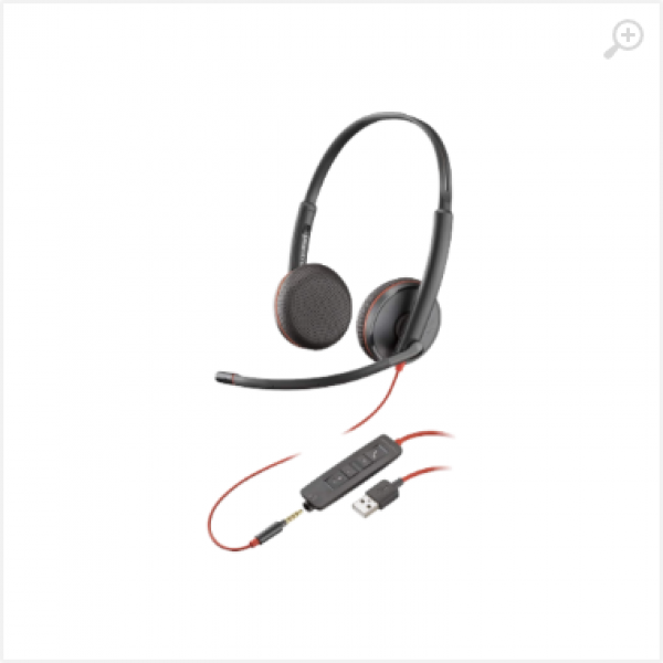 Headset Plantronics Stereo BLACKWIRE C3225 USB-A+jack 3.5mm, Noise-cancelling Microphone, Remote Call Control, Mic. Frequency Response 100 Hz–10 kHz, Output 20