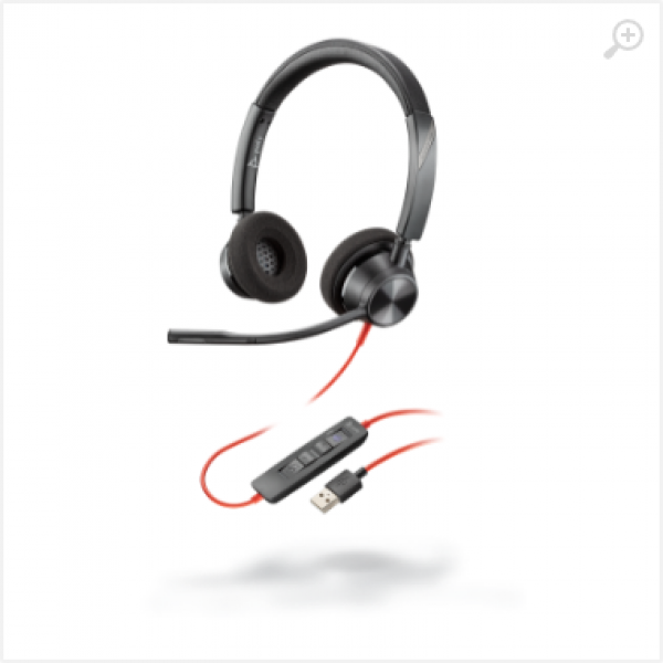 Headset Plantronics Stereo BLACKWIRE C3320 USB-A, Noise-cancelling Microphone, Remote Call Control, Mic. Frequency Response 100 Hz–10 kHz, Output 20 Hz–20 kHz