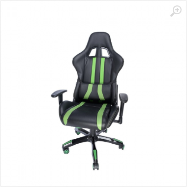 Gaming chair SPACER SPCH-TRINITY-GRN Black-Green, Synthetic PU,120 kg max., Adjustable Back Angle 90°- 135°, Armrests ajustable, Pillow-2