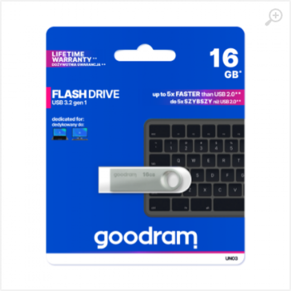 16Gb USB3.2 GoodRAM UNO3 Metal casing, Built-in keyloop (Read 60 MByte/s, Write 20 MByte/s) UNO3-0160S0R11