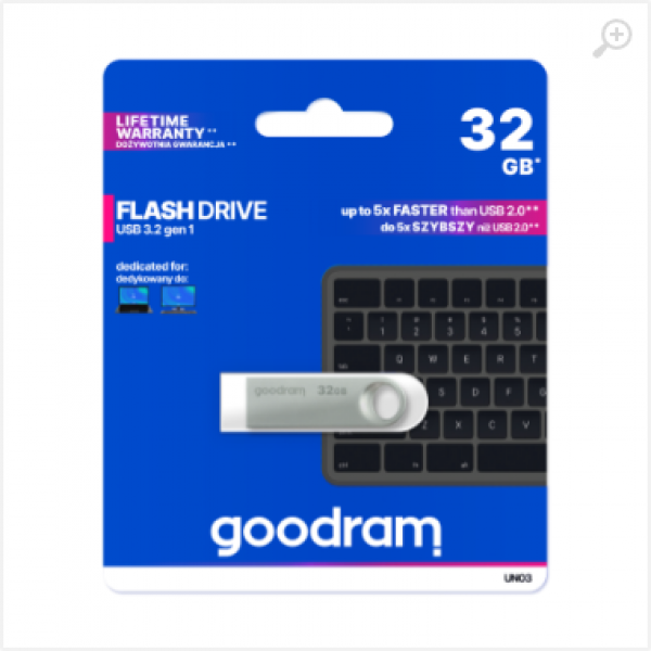 32Gb USB3.2 GoodRAM UNO3 Metal casing, Built-in keyloop (Read 60 MByte/s, Write 20 MByte/s) UNO3-0320S0R11