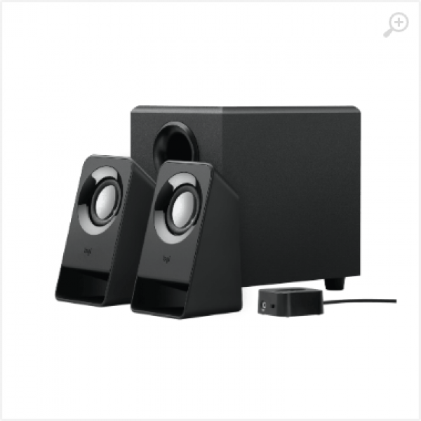 Speakers 2.1 Logitech Z213, 7W (4W + 2x1.5W) Power and volume controls on wired control pod, bass control on back of subwoofer, Black