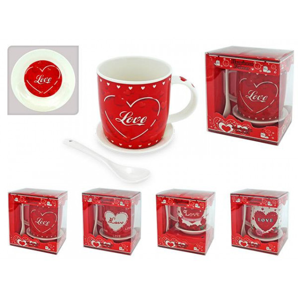Set cana 370ml "Love" cu lingura, capac, in cutie cadou