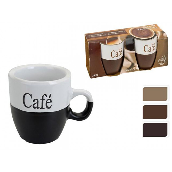 Набор чашек 2шт, 150ml, кофейных "Cafe", керамика, двухцветн. Набор чашек 2шт, 150ml, кофейных "Cafe", керамика, двухцветн.