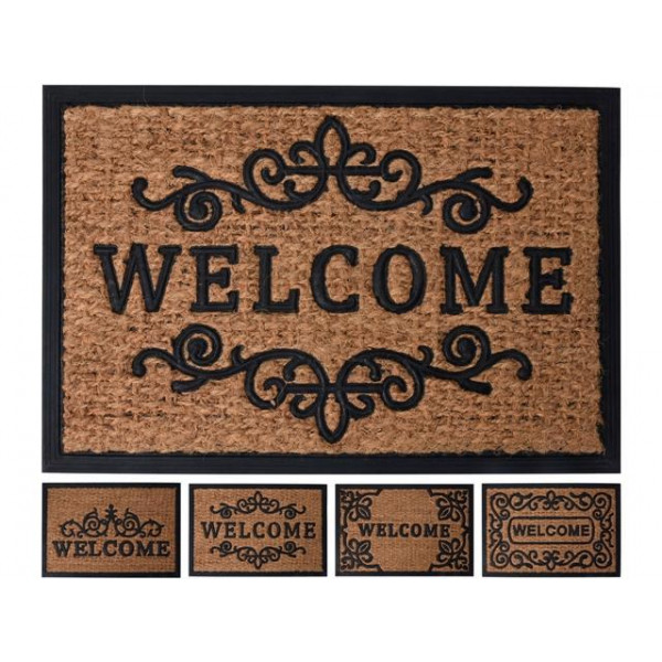 Коврик придверный кокосовый 40X60cm "Welcome", основа резина
