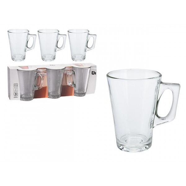 Set cani 3buc, 250ml EH, pentru cafea din sticla Set cani 3buc, 250ml EH, pentru cafea din sticla