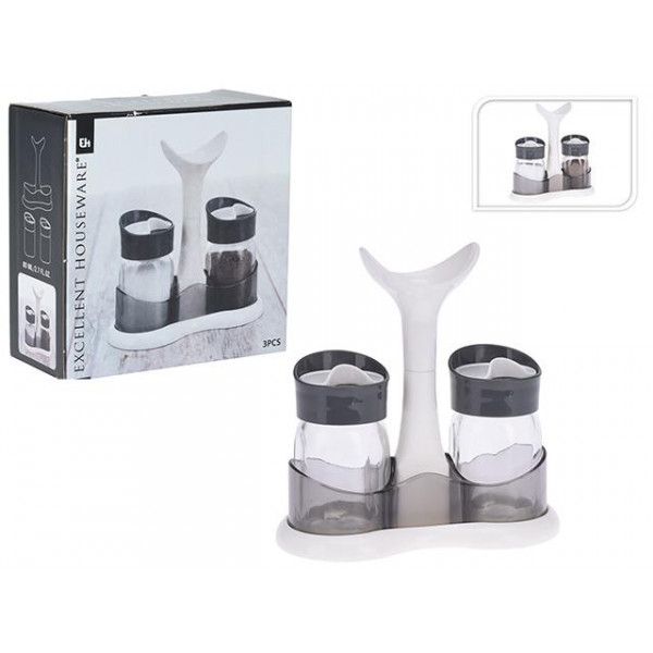 Set pentru sare si piper din sticla EH 2buc 80ml 15X6cm, pe suport