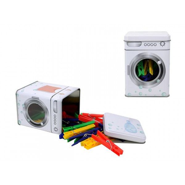 Set cleste pentru haine din plastic 24buc, cutie de metal, multicolor Set cleste pentru haine din plastic 24buc, cutie de metal, multicolor