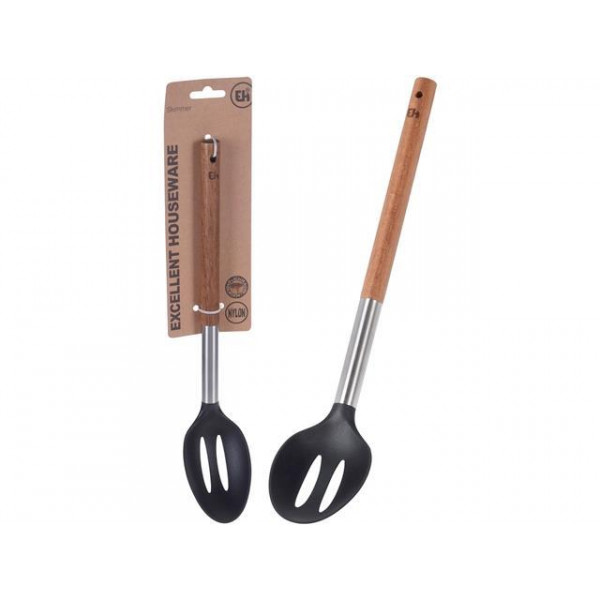 Lingura cu gauri de scurgere EH 34сm nailon, maner din lemn Lingura cu gauri de scurgere EH 34сm nailon, maner din lemn