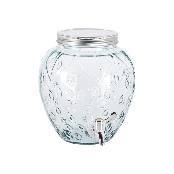 Borcan din sticla cu robinet EH "Capsuni" 4.5l, D20X23cm Borcan din sticla cu robinet EH "Capsuni" 4.5l, D20X23cm